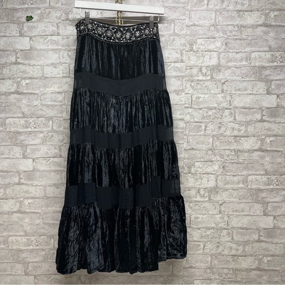 Parsaman New York Crushed Velvet Peasant Skirt Black with Sequins Size 4 - Picture 1 of 11